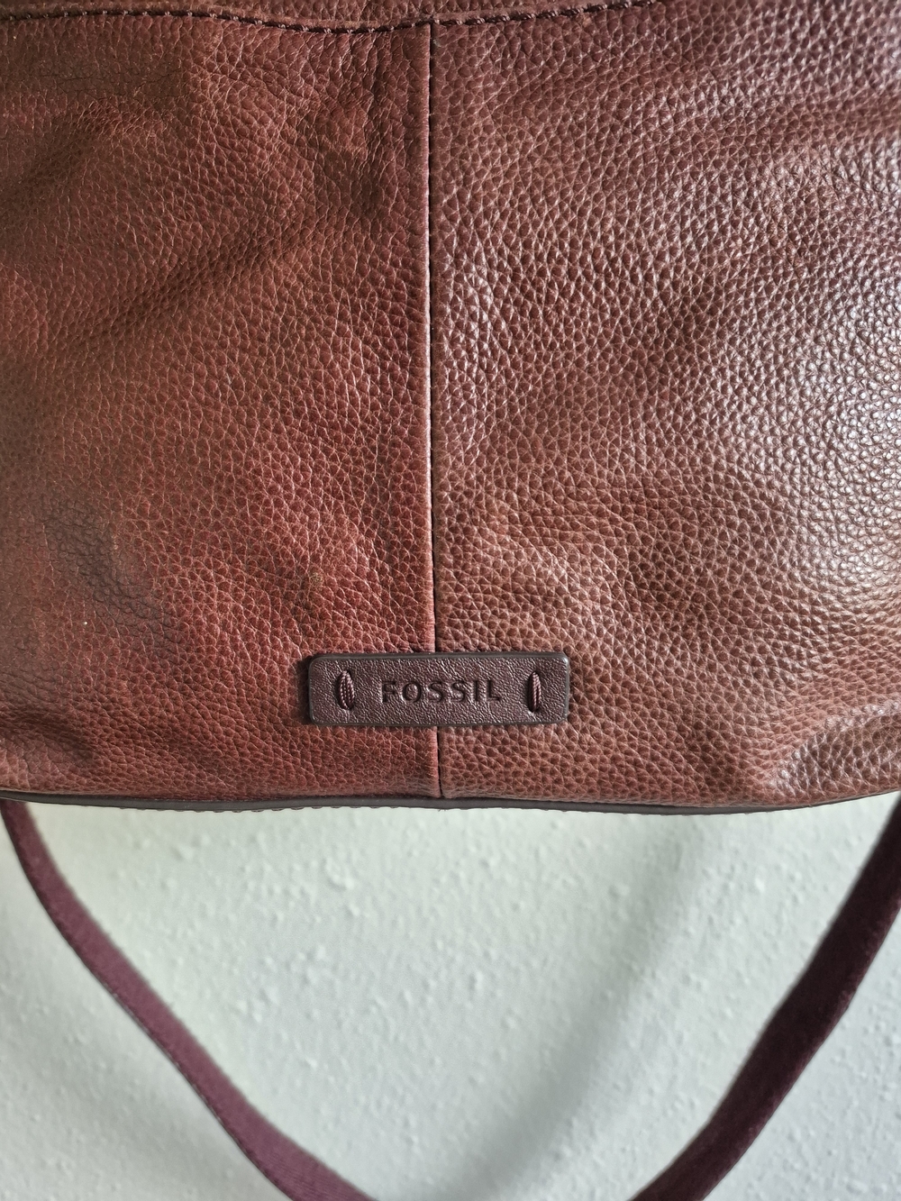 Fossil Sam Claret Red Burgundy Leather Suede Sides Shoulder Bag Crossbody - Picture 5 of 12